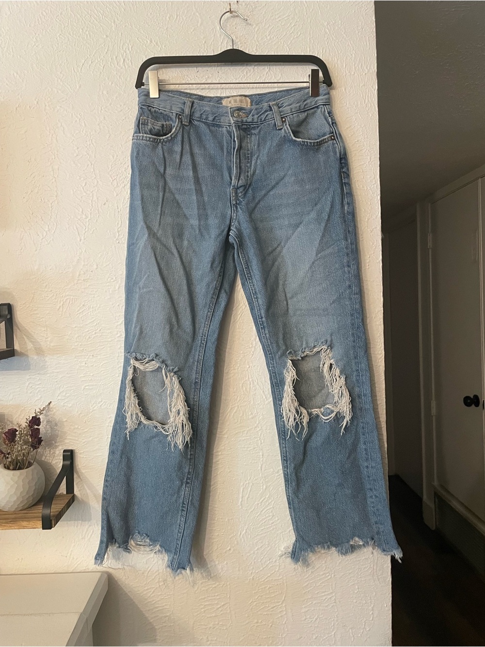 We The Free Light Blue Distressed Straight-Leg Jeans Size 26 100% Cotton